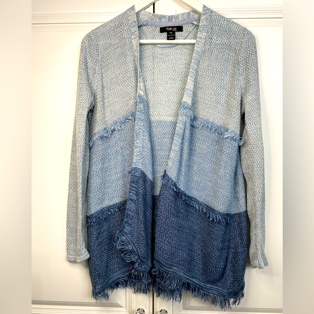 Style & Co Women’s Petite Medium Ombré Blue Open Front Cardigan Sweater Top